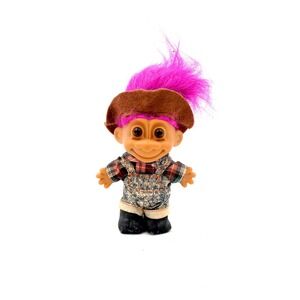 Vintage Russ Berrie Farmer Troll Doll Pink Hair 1990s Country Outfit Collectible